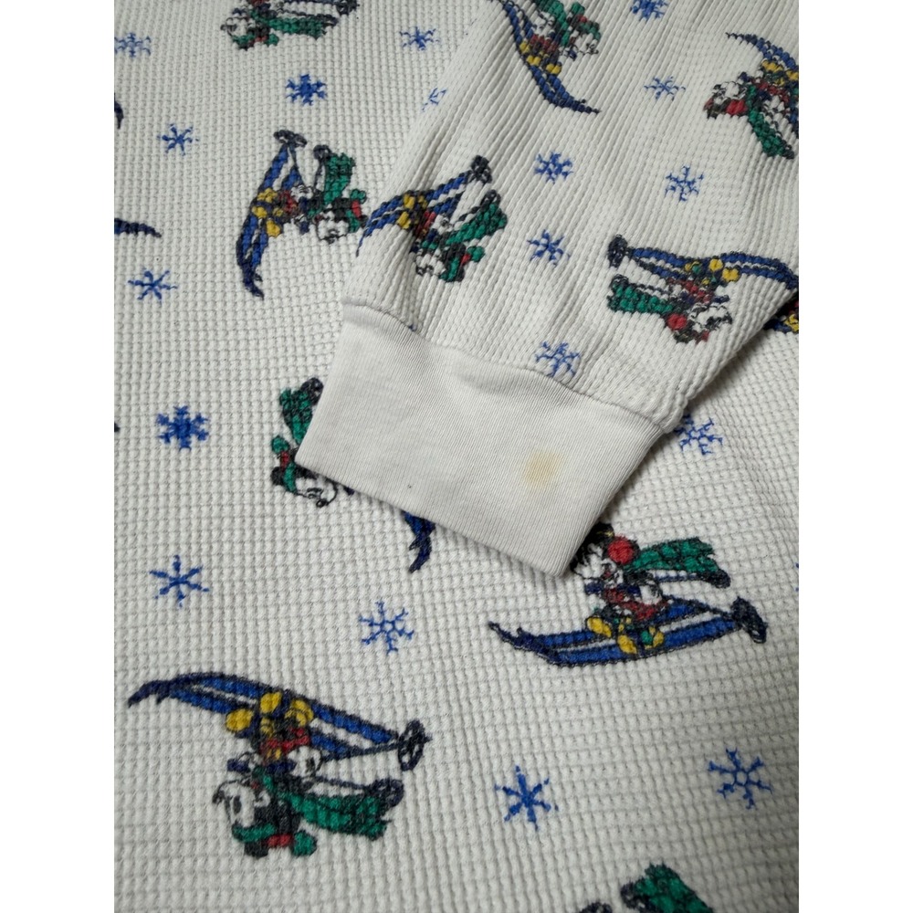 Vintage Disney Mickey Mouse Skiing Waffle Sleep Shirt Nightgown One Size Winter - Picture 4 of 6